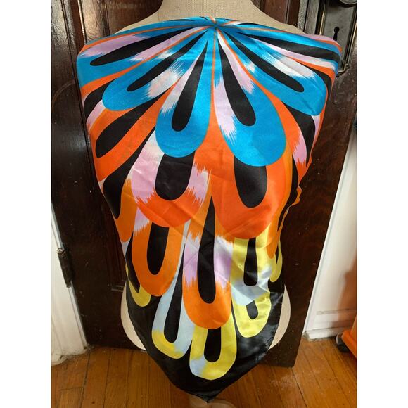 Psychedelic circular pattern satin MOSI scarf multicolor glossy colorful black - Picture 2 of 13